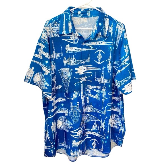 Men's Star Wars Shirt Size XL Button Up All Over Starfighter Blueprint - Picture 1 of 8